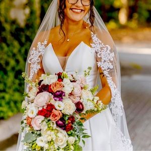 Custom ordered wedding veil, 99 inch length, single layer, lace edge detail